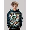 Autumn 3D Creative Fish Pattern Printed Hoodies Fashionable Casual Sports Long Sleeved Children's Boy Hooded Sweatshirts