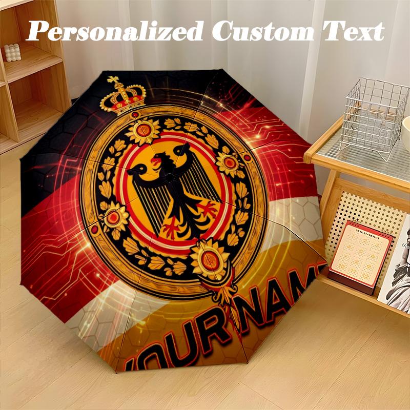 8 Rib Auto Folding Umbrella Germany national football team Print Custom Name Text Portable Rain Gear
