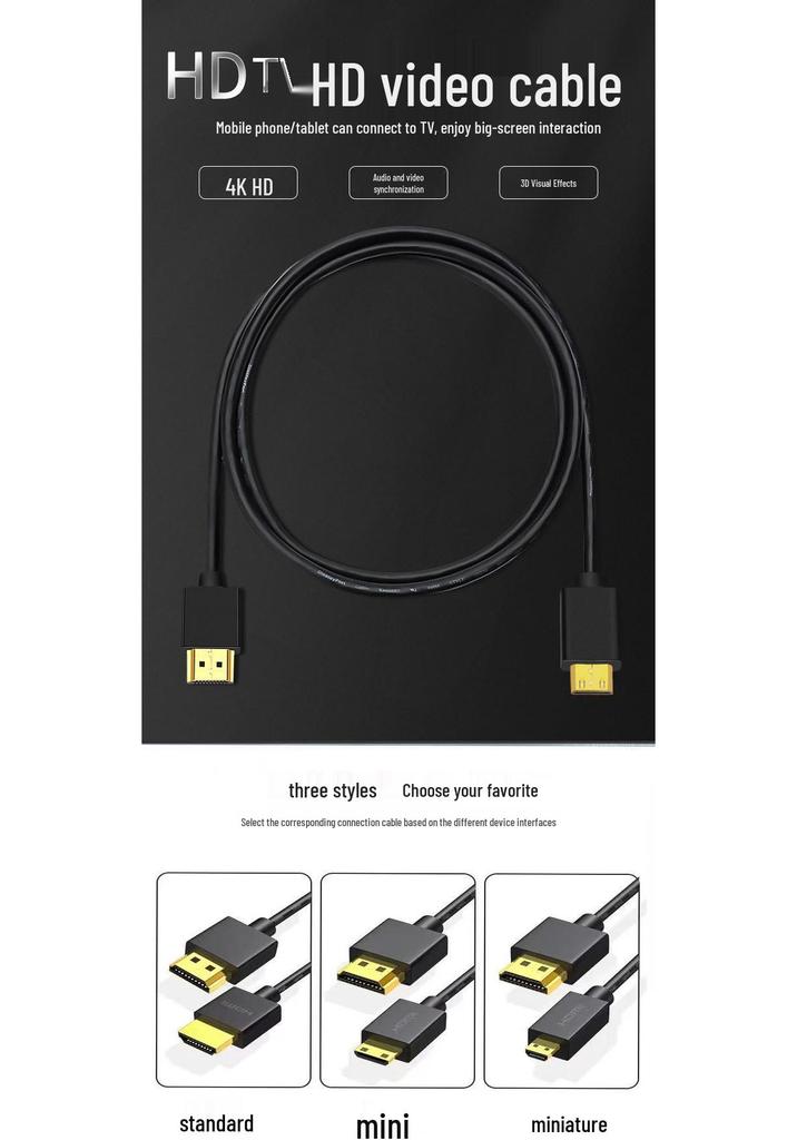 4K Mini HDMI To HDMI Thin Soft Cable, Pure Copper, HDMI 2.0 for DSLR Camera To Monitor Connection