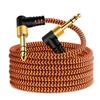 6.35mm Guitar Cable, 2m, 14" TRS Cable, Nylon Braided Multi-Shielded 6.35mm Stereo Jack 90 Degree Right Angle Male To 90 Degree Right Angle Male