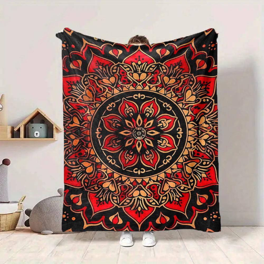 1pc Mandala Pattern Print Blanket  Lightweight Flannel Throw Blanket For Sofa, Bed, Living Room Office, Outdoor Travel, Camping, Soft All-Season Throw