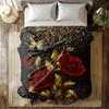 1pc Black Red Rose Blanket Skin-Friendly Soft Blanket Flannel Blanket 2025 New for Birthday Gift Home Sofa Chair Decoration