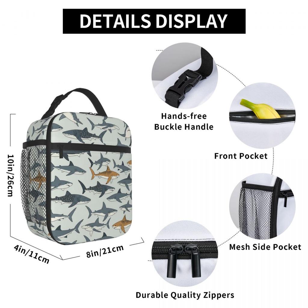 Cartoon Great White Shark Insulated Lunch Bag for Kids School Cooler Thermal Food Box Tote Portable Lunch Boxes Container