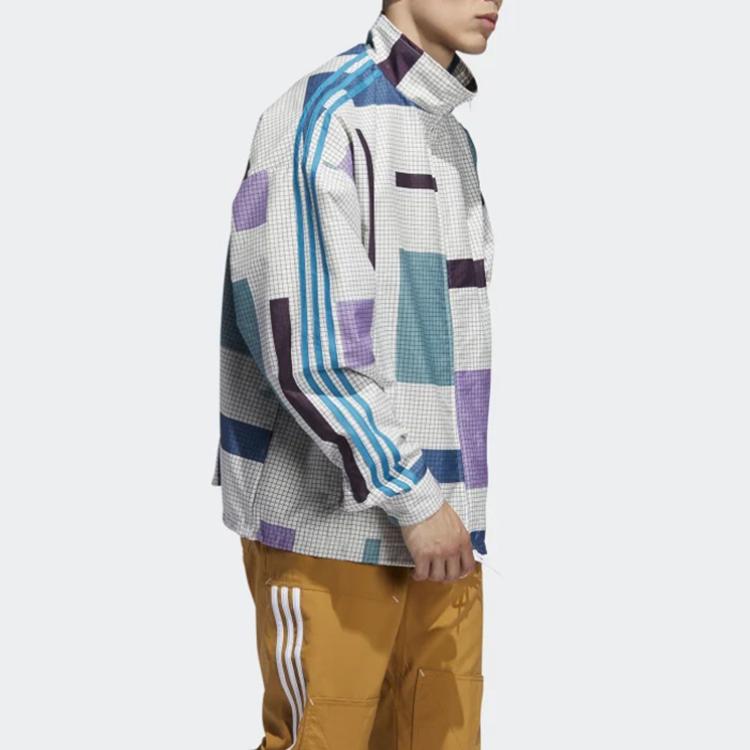 Adidas Originals Trefoil Checkered Casual Windbreaker Jacket International Size Men Outerwear White ED5511