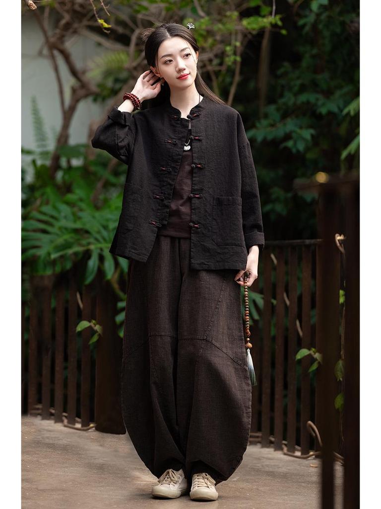 Dámský retro top v čínském stylu se stojáčkem a knoflíkem ve tvaru žáby