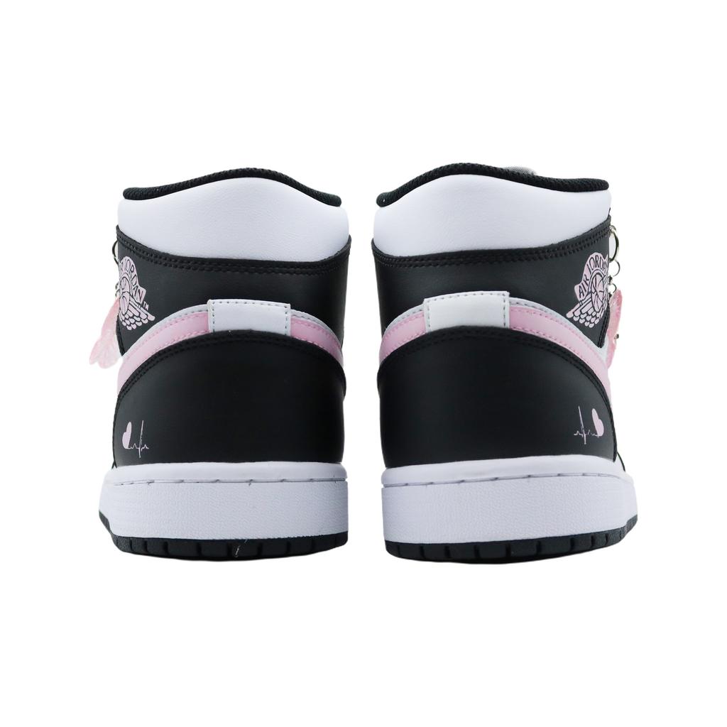 Jordan Air Jordan 1 Skórzane Amortyzacja, Odporne na Ścieranie Wysokie Buty Koszykarskie Vintage Damskie Czarne Różowe Białe DQ8423-103(Zespół-)