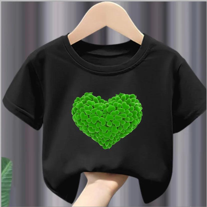 Children Short Sleeve Tops Funny Heart Shaped Design Tshirt Girls Spring Party Dresses Kid Lovely Tees Girl Clothes