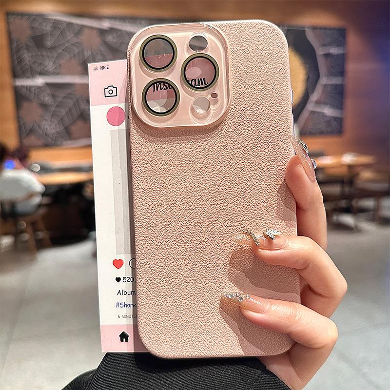 Applicable To Apple 17promax Lychee Leather Mobile Phone Case Comes with Lens Film IPhone 16 Anti Fall Pc Protection Case