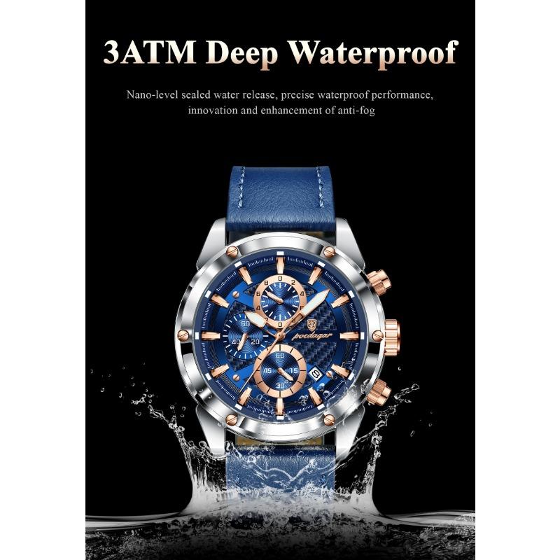 POEDAGAR Business Man Watch Waterproof Luminous Chronograph Date Original Watches for Men Leather Luxury Quartz Wristwatch