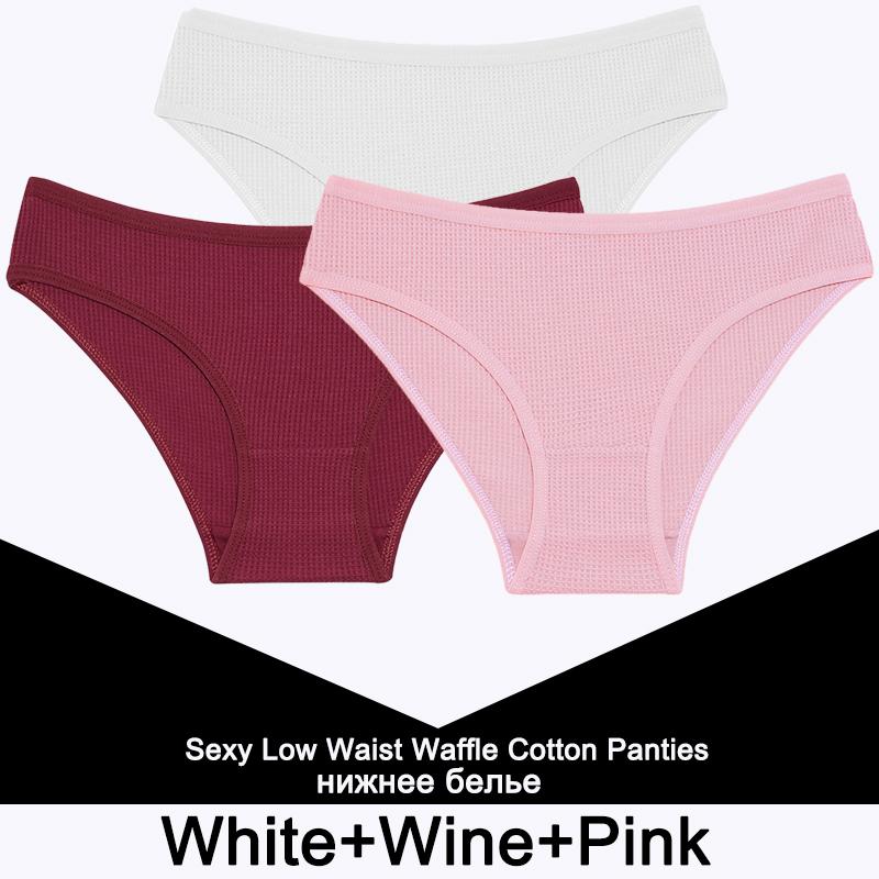 3PCS/Set Damen Waffel Baumwolle Slips Sexy Dessous Damen Unterwäsche Unterhose Slips Mädchen Einfarbige Intime Slips Für Frau