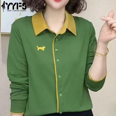 Γυναικεία Μόδα Casual Άνοιξη Φθινοπωρινό Color Block Μακρυμάνικα μπλούζες και πουκάμισα με λαιμόκοψη POLO