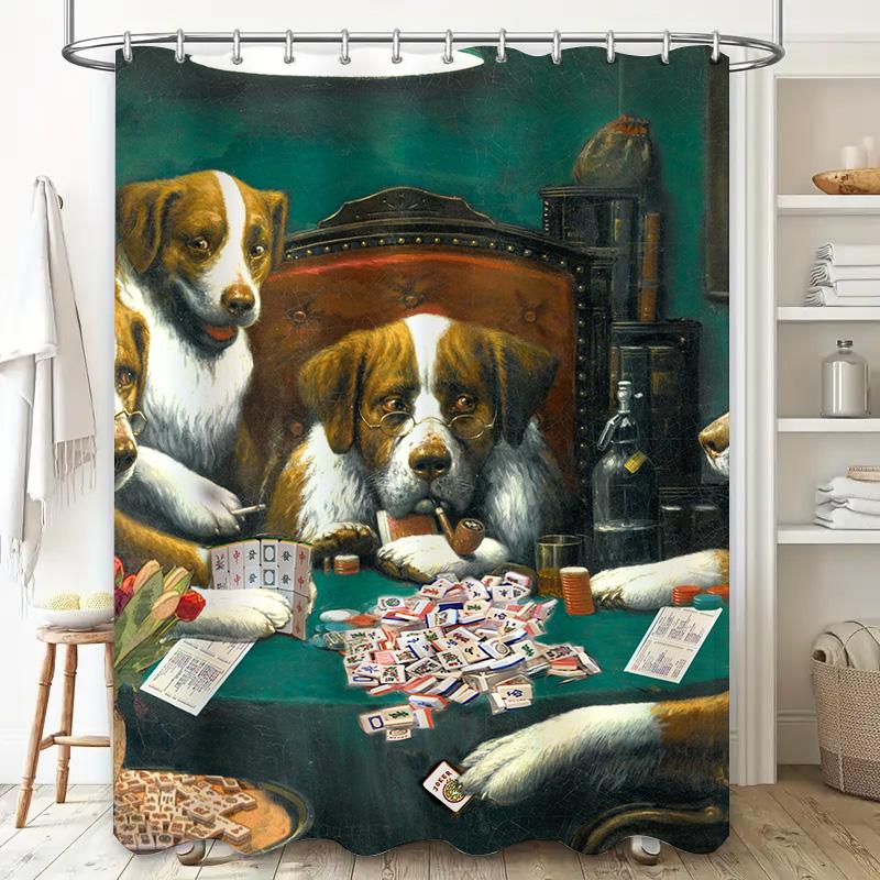 Vintage Dogs Playing Poker: Classic Artistic Pattern Shower Curtain For A Unique And Quirky Bathroom Dcor