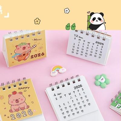 Creative Small 2026 Desk Calendar Cartoon Desktop Decoration Schedule Planner Standing Flip Coil Calendar for Gifts