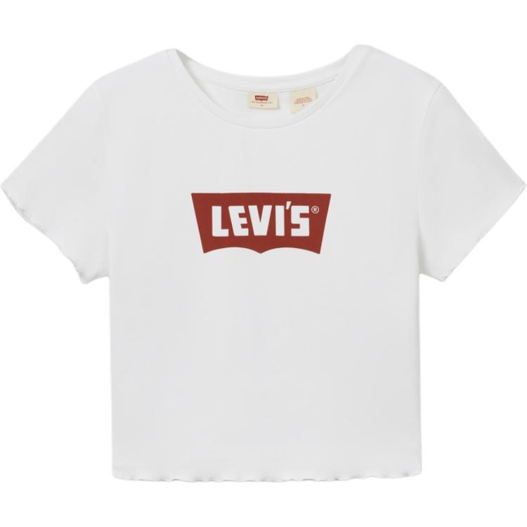 Levis Casual Versatile Slim Fit Logo Print Ribbed Round Neck Short Sleeve T-Shirt Women T-Shirts White 003SN-0000