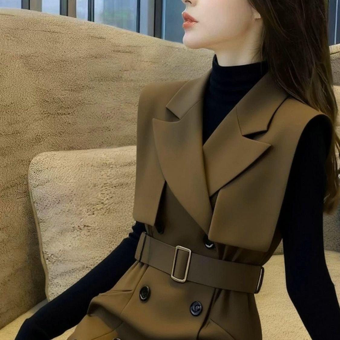 

Elegant French Brown Vest Dress for Women - Spring/Autumn 2026 Collection S (recommended up to 50 kg)