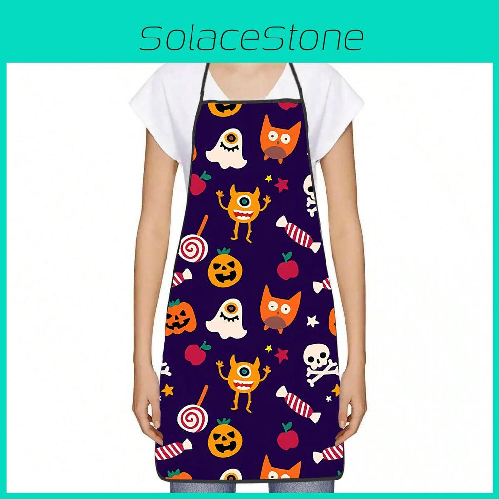 Halloween Pumpkin Ghost Waterproof Apron For Men Women And Teens With Polyester Material