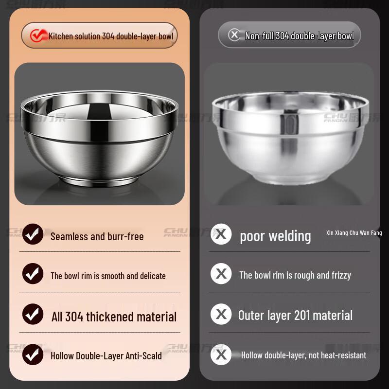 304 Stainless Steel Double-Layer Anti-Scald Rice Bowl Set