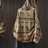 Women's Retro Style Printed Knit Sweater with Half-High Neck