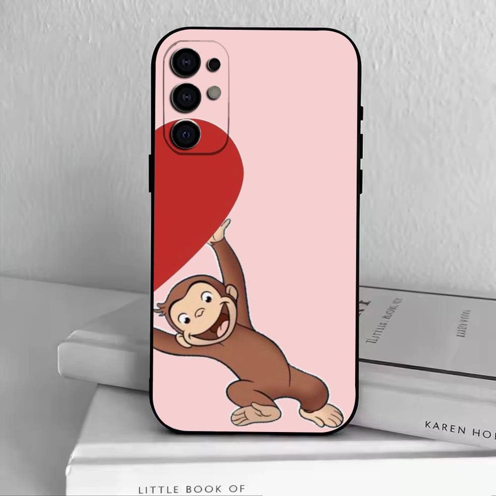 M-C-Monkey-Curious George Phone Case Black Silicone Soft For Samsung S25,S24,S21,S22,S23,S30,Ultra,S20,Plus,Fe,Lite