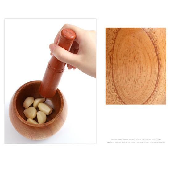 1 Set Garlic Mortar Eco-friendly High Durability Wood Manual Garlic Press Crusher Mortar Set for Home
