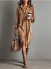 New Solid-Color Corduroy Long-Sleeve Collared Shirt and Loose-Fit Maxi Skirt