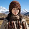 Western Sichuan Travel Fringed Knitted Hat Women's Handmade Crocheted Flower Bag Head Hat Ethnic Style Ear Protection Hat Travel Photo Hat