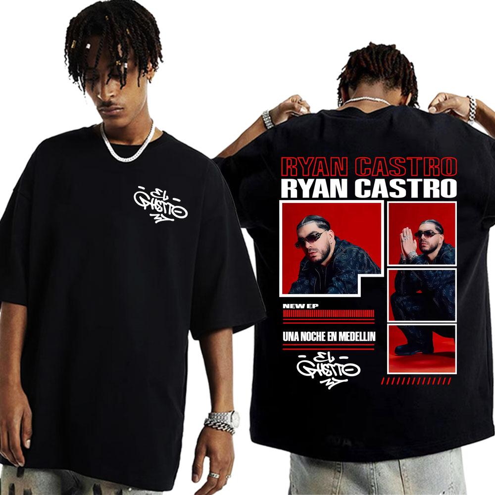 

Обложка мужской футболки тура альбома рэпера Райана Кастро 2025, уличная футболка в стиле хип-хоп Харадзюку, хлопковая, повседневная, свободного кроя, с короткими рукавами S