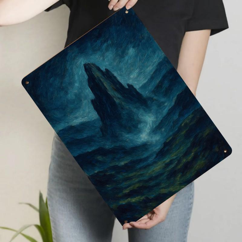 

Night Solitary Peak Oil Painting Style Metal Iron Wall Art Modern Home Decor Living RoomWall Hanging 20x30cm（7.8x11.8inch）
