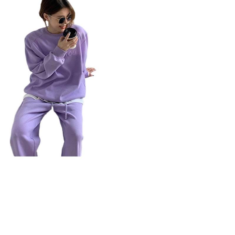 Purple Women’s Casual Running Sportswear Set - 2025 Spring/Autumn Fashion: Loose Sweatshirt & Long Pants Two-Piece.