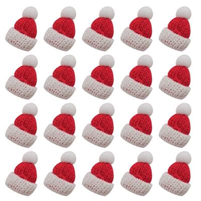 20pcs Mini Knitting Christmas Hats Yarn Handmade Hats Christmas Tree Ornaments DIY Sewing Crafts Christmas