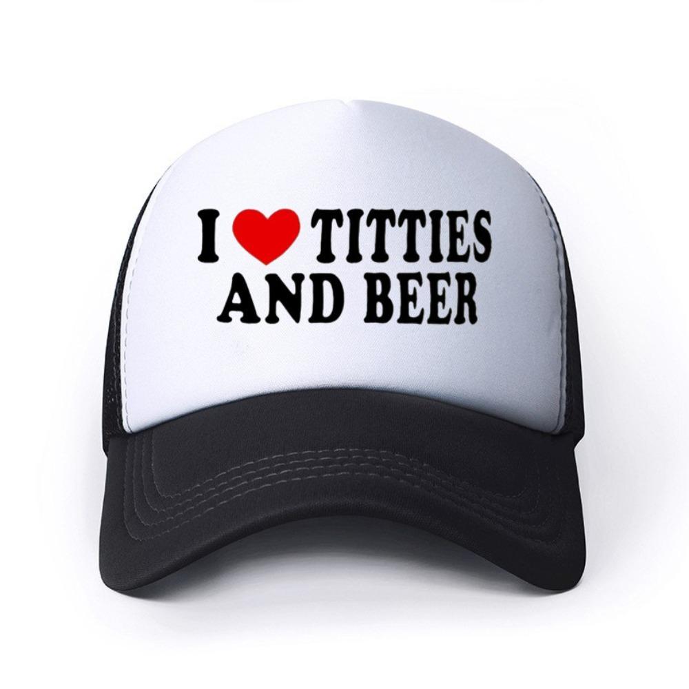 Letter Printing I Love Titties And Beer Hats Breathable Hip-hop Net Trucker Hat Adjustable Sunscreen Hats For Man Women Unisex