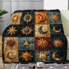 Przytulny flanelowy koc Sun Stars Moon Miękki, ciepły i wszechstronny na sofę, łóżko, do samochodu, biura, na kemping. Pomysł na prezent na każdą porę roku