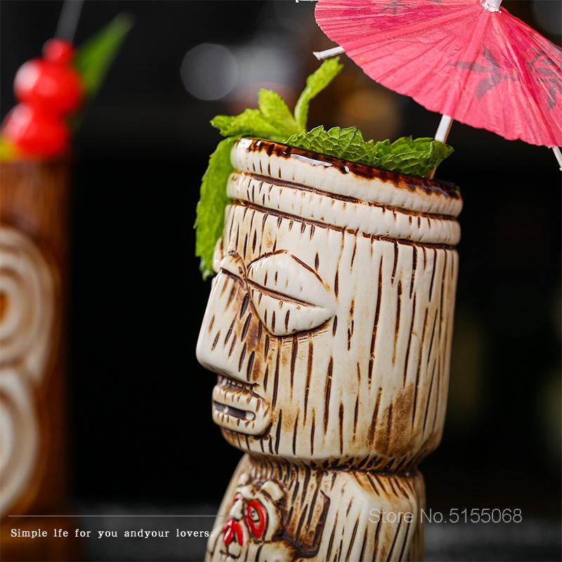 Tiki Mug Ceramic Cocktail Glass Tropical Hawaiian Bar Decor Drinkware Mixed Wine Cup Marine Skull Doll Statue Smoothie Beer Mug