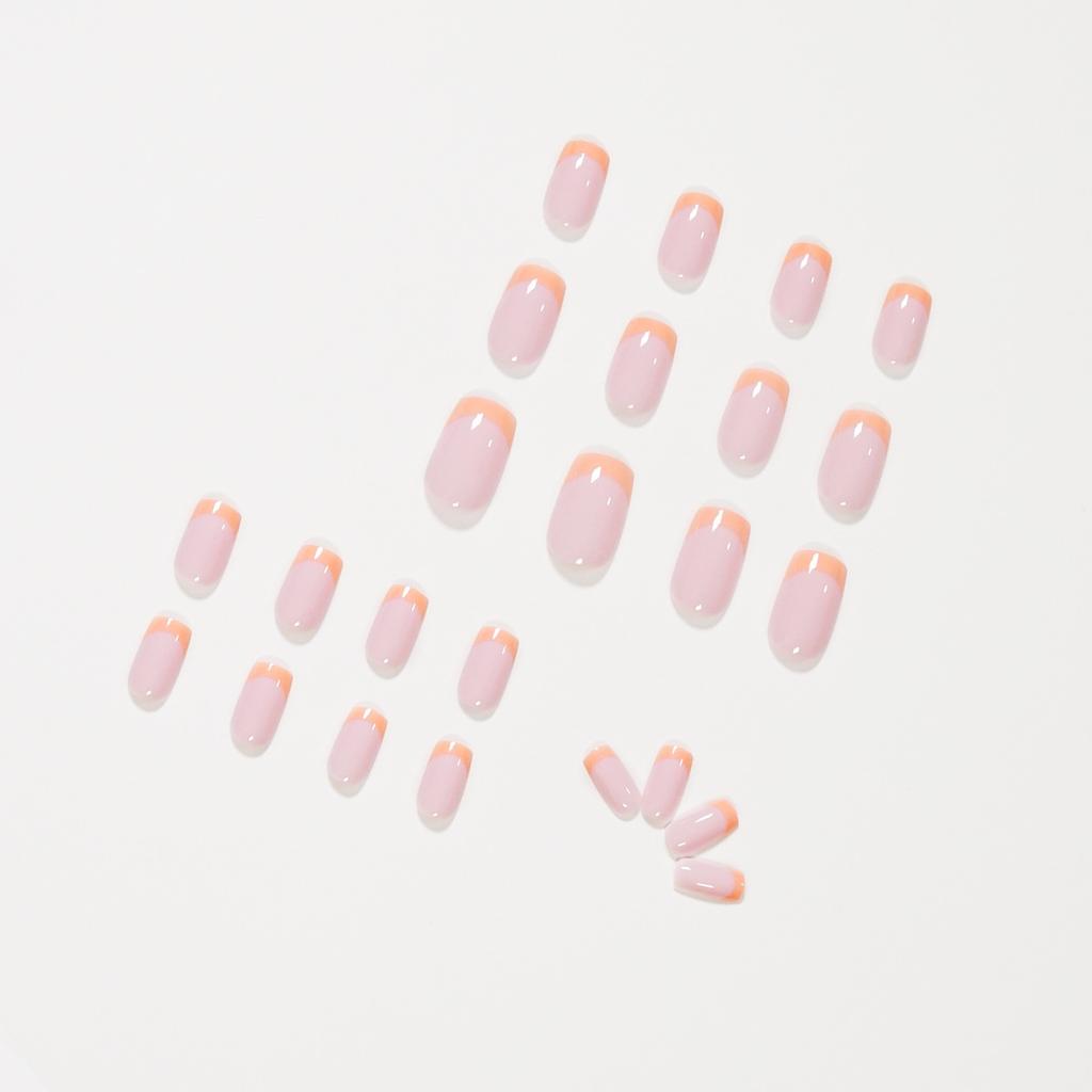 Nahý Oranžový Francouzský Perlový Nosící Nehet Hotová Nehtová Umělecká Náplast Umělý Nehet Náplast na Nehty Voděodolná Odnímatelná