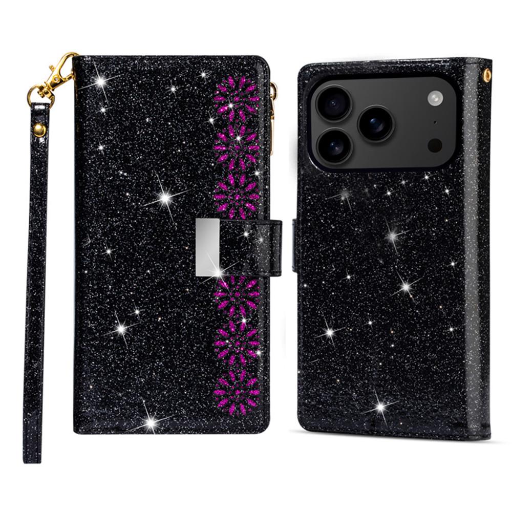 For iPhone 17 Pro Case Starry Sky Carving Leather Wallet Phone Cover with Wrist Strap