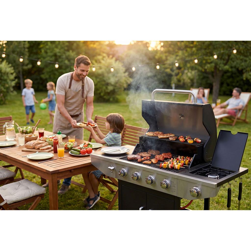 Cast Iron Garden Gas Grill With Lid 4+1 Burners Berdsen Bd-897
