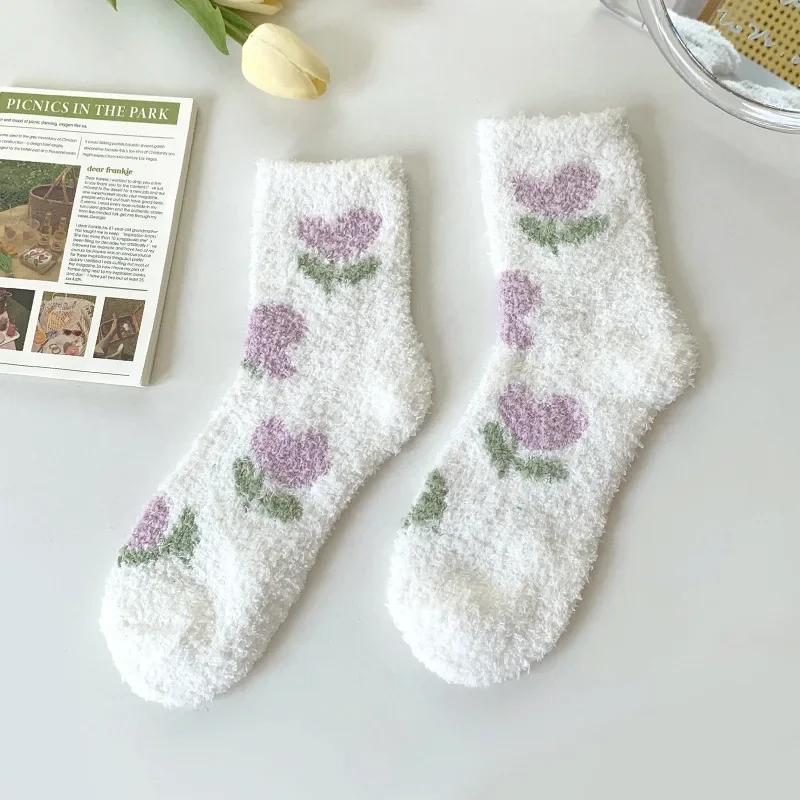 Japanese Kawaii Cute Socks Autumn Winter Thicken Warm Soft Plush Women Socks Coral Fleece Thermal Homewear Floor Sleeping Socks
