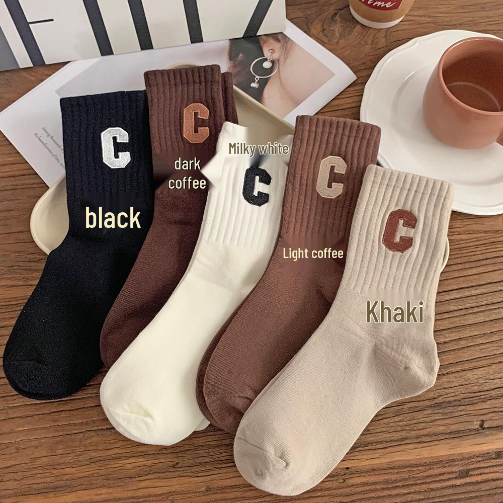 C Letter Women's Over-the-Knee Socks - Trendy College Style for Autumn & Winter