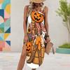 Women s Plus Size Sleeveless U Neck Tank Dress Halloween Panda Ghost Printed Side Slit Curved Hem