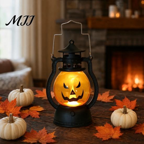 LED Pumpkin Lamp Halloween Lantern with Light,Portable Retro Horse Funny Decoration Faces, Safe Flame-Free for Indoor Outdoor Party Use Jack-O-Lantern