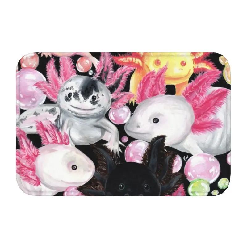 Custom Smiling Leucistic Axolotl Doormat Non-Slip Entrance Bath Kitchen Door Floor Mats Salamander Animal Living Room Carpet Rug