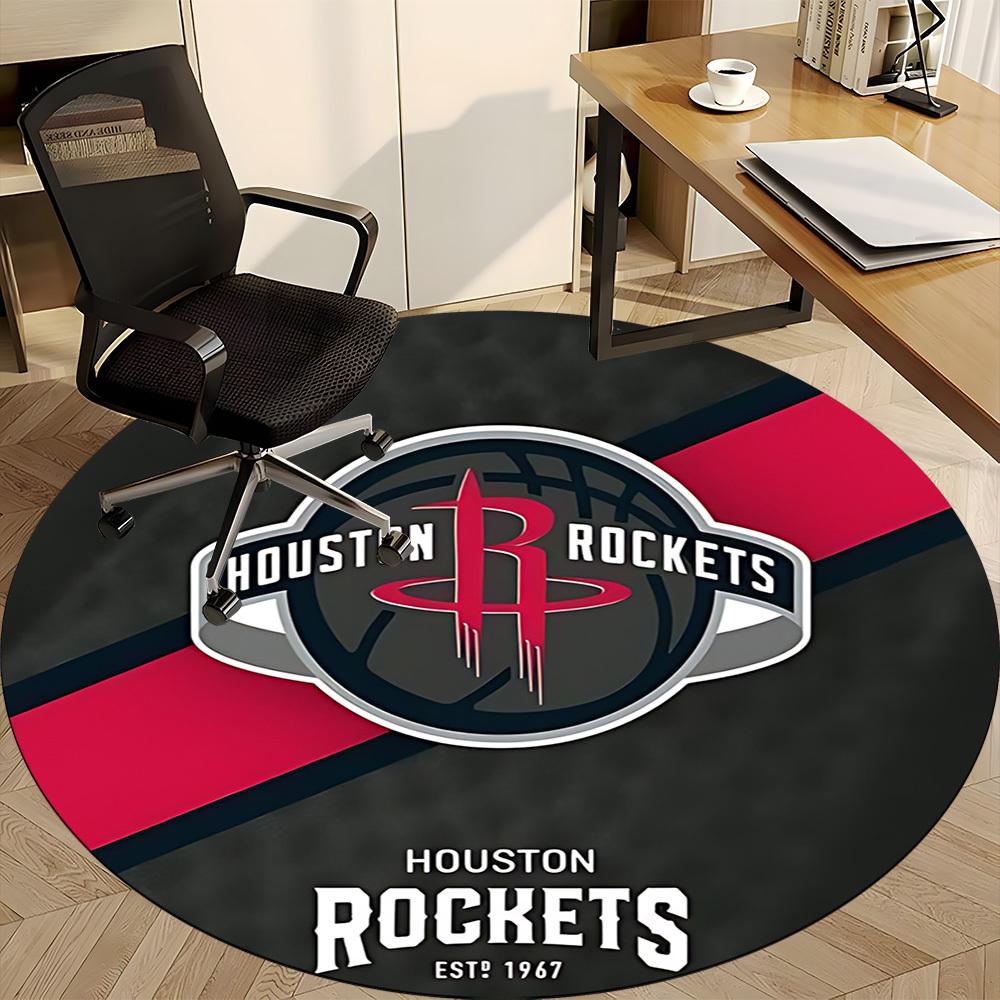 1pc Rockets Houston Office Round Area Rug, Indoor Mat Suitable For Office, Bedroom Living Room Home Decor, Room Deco, Offic A0926209