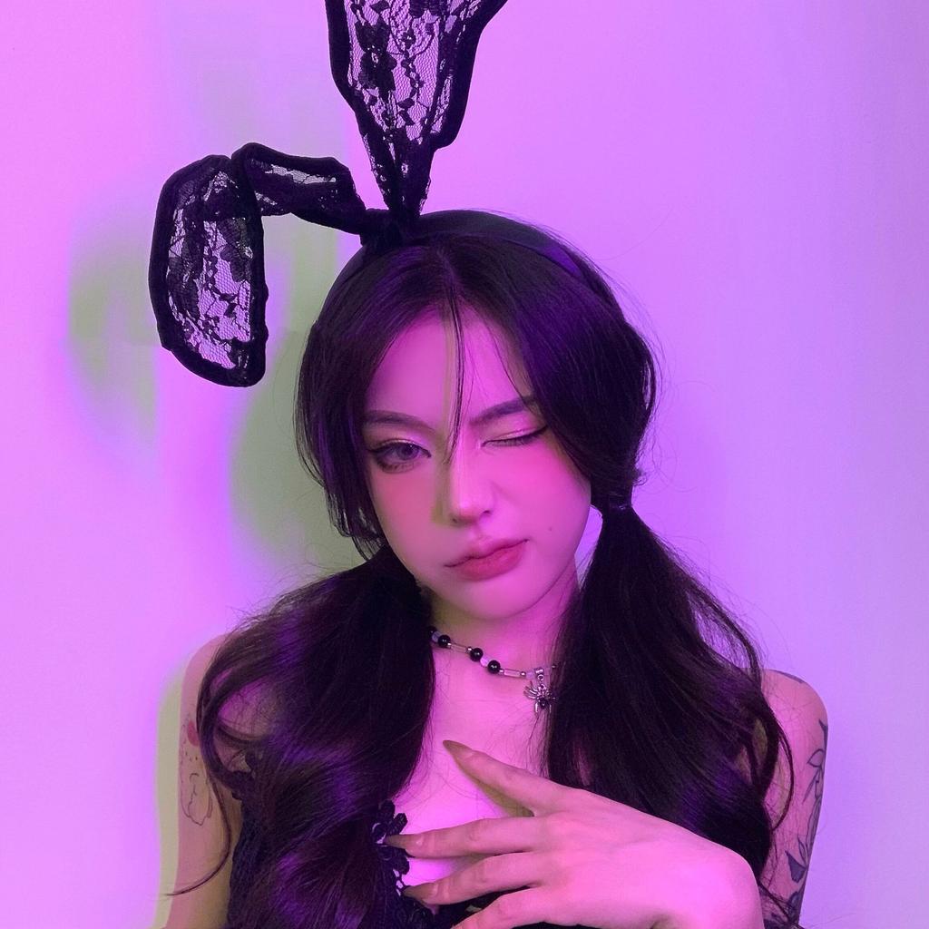 Sexy Lace Polka Dot Bunny Long Ear Headband Cute Pure Desire Cat Ears Mesh Mask Live Streaming Host Hair Accessories