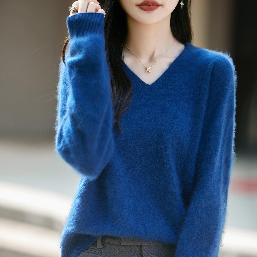 Autumn/Winter 2026 Cashmere Wool V-Neck Knitwear: Long Sleeve Solid Color Soft Sweater Top