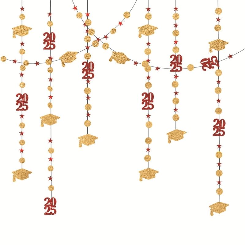 

Reusable Glittering Paper Hanging Garlands Graduation Party Backdrop Features Caps Wall Decoration