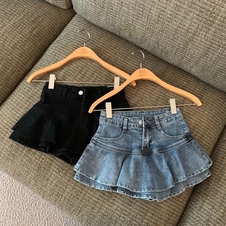 2023 Summer High-Waist Ruffled Denim Skirt Shorts for Petite Women: Sweet & Slimming