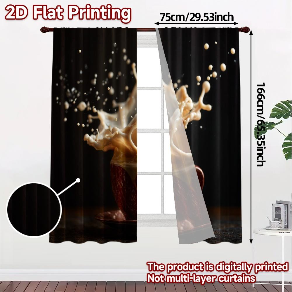 Set Of 2 Flat Printing Curtains Without Rod Creamexplosion Popular Pattern Semi Festive Kitchen Curtain Sheer For Made Polyester
