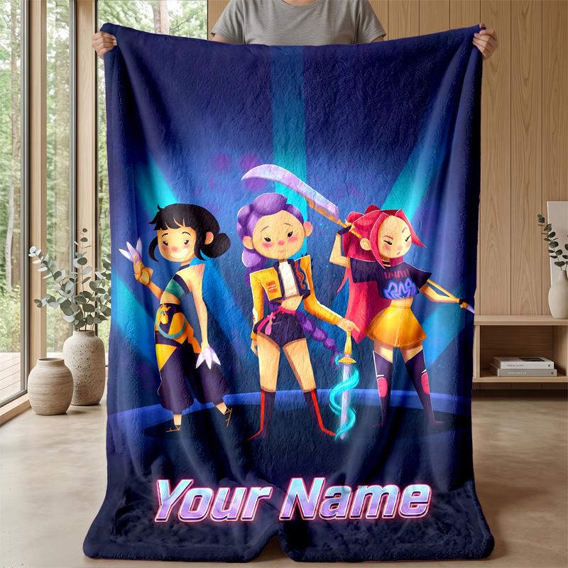 Custom Text Flannel Throw Blanket, Lightweight Cozy Bed Sofa BlanketKpop Demon Hunters