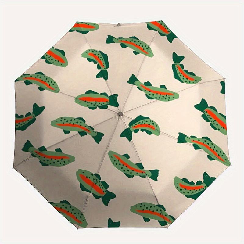 1pc Fish Pattern Automatic Open/Close Exquisite Umbrella Sturdy Iron Frame, Compact Travel Umbrella, Intricate Design Umbrella a0829056