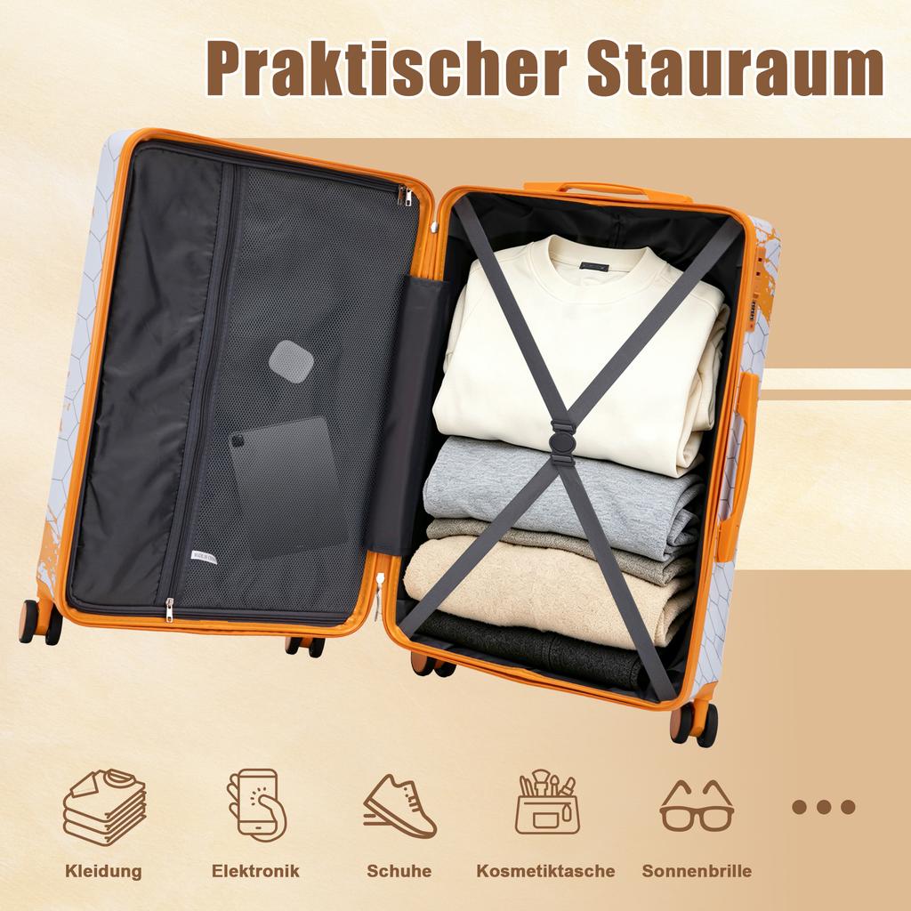 20-Inch PC Spinner Wheel Suitcase, Carry-On Suitcase, with Printed Pattern and Combination Lock (Orange)